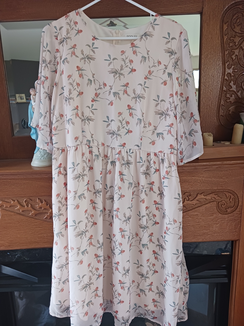 Roolee Mom Cream Midi Nursing Dress with Peach Floral Print